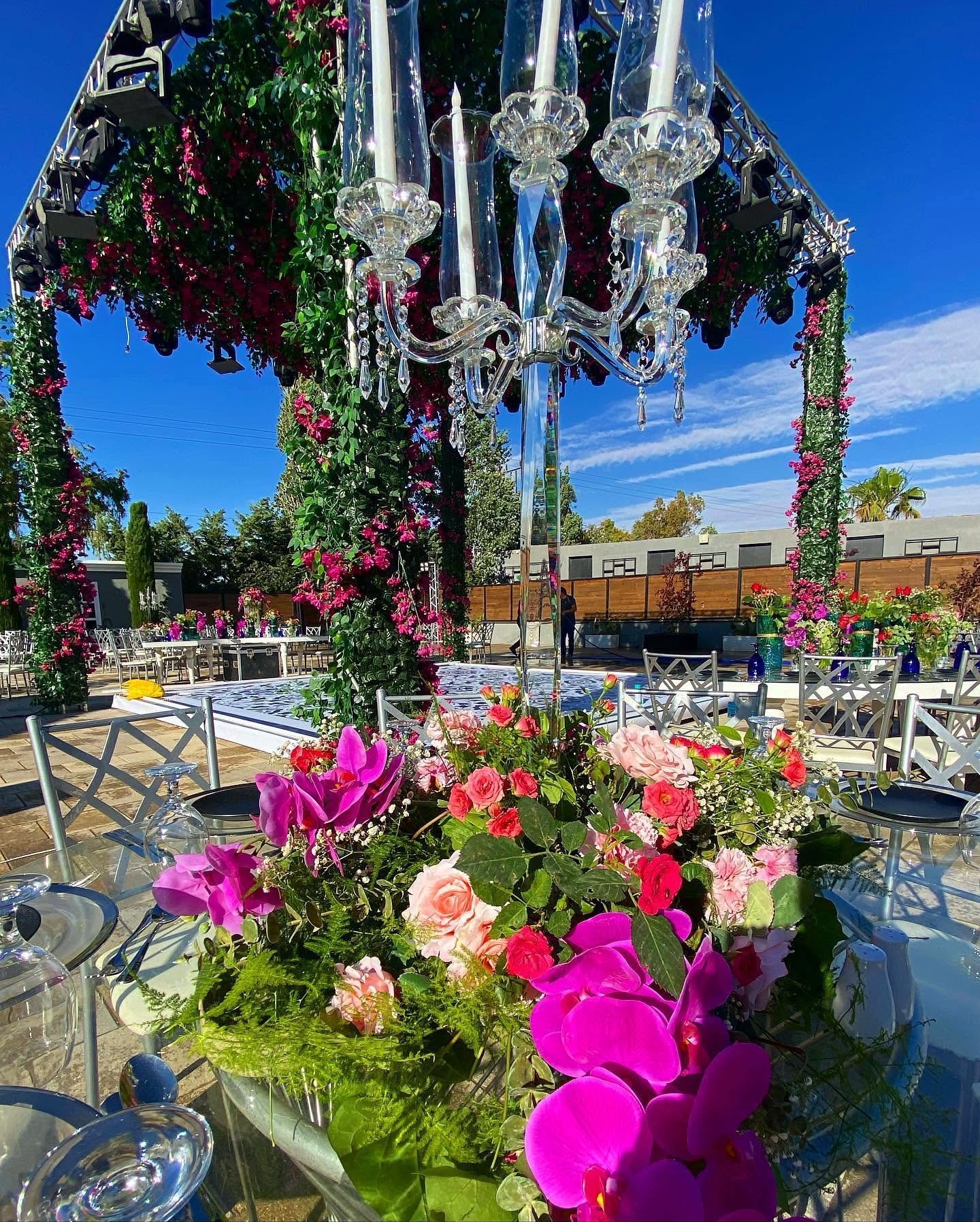 Crystal Chandelier Centerpiece with Orchids